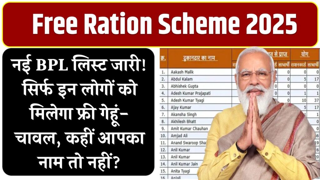 Free Ration Scheme 2025: नई BPL लिस्ट जारी! सिर्फ इन लोगों को मिलेगा फ्री गेहूं-चावल – कहीं आपका नाम तो नहीं?